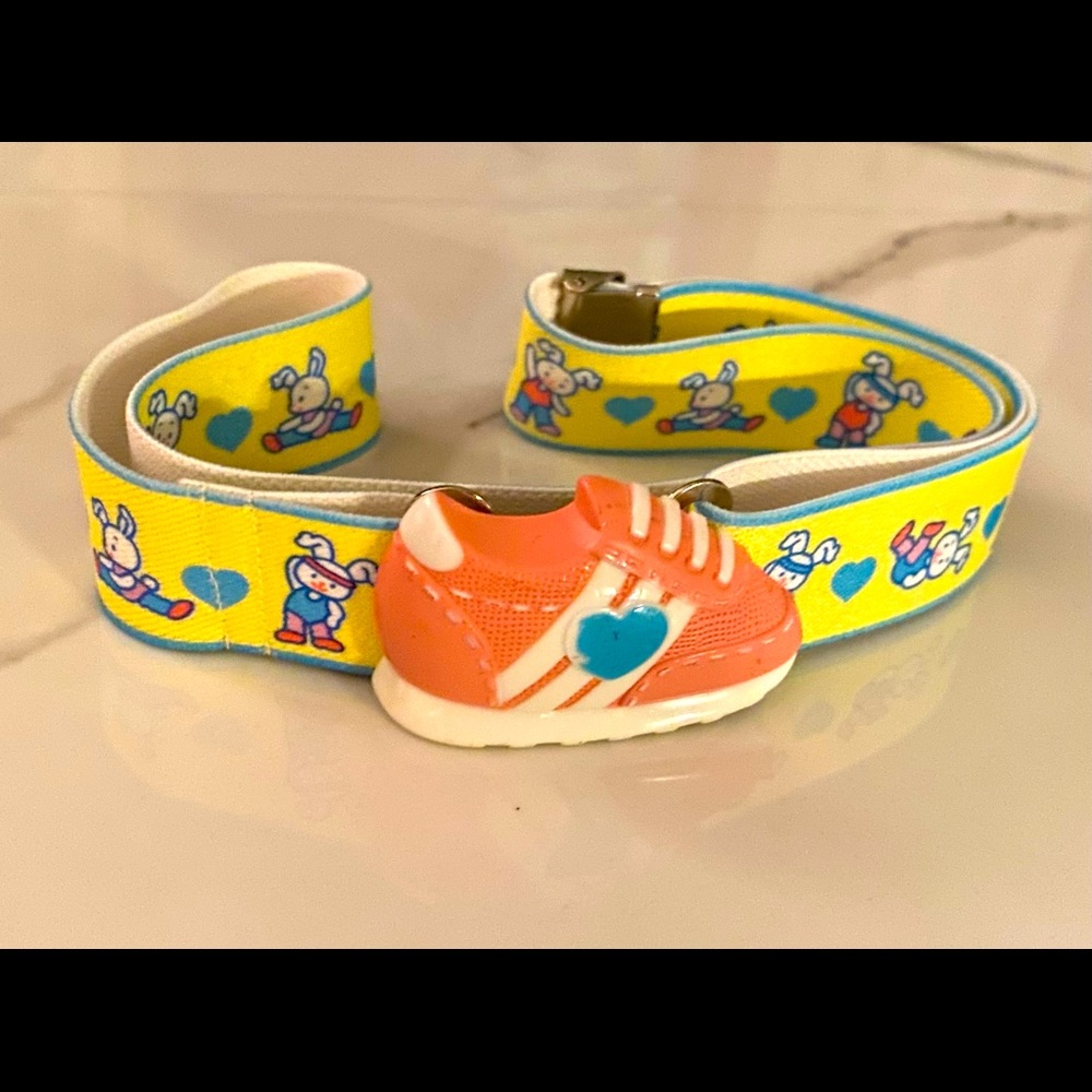 1987 Avon Kids On The Go Bunny Workout Stretch Belt Pink Shoe Buckle New NOS